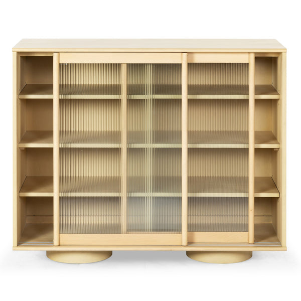 Safavieh Kaybella Glass Door Chest - Natural Finish, Contemporary Design, Durable Solid Wood Storage Solution Natural 1% Metal,22% Tempered Glass,9% Cork Veneer,30% Manufactured Wood,20% Plywood,18% Wood Sfv7240a