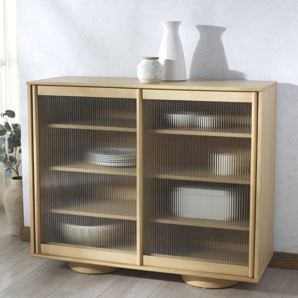 Safavieh KAYBELLA Glass Door Chest – Elegant Natural Finish Storage Solution for Living Rooms & Bedrooms SFV7240A