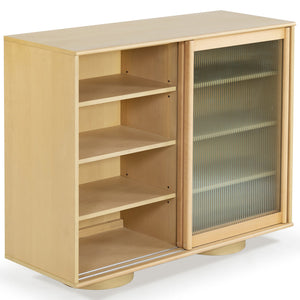 Safavieh Kaybella Glass Door Chest - Natural Finish, Contemporary Design, Durable Solid Wood Storage Solution Natural 1% Metal,22% Tempered Glass,9% Cork Veneer,30% Manufactured Wood,20% Plywood,18% Wood Sfv7240a