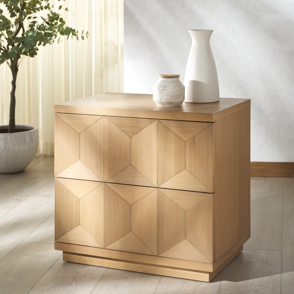 Safavieh Deziree Wood 2 Drawer Nightstand - Stylish & Functional Storage Solution For Any Bedroom Decor Natural 5% Metal,5% Cork Veneer,20% Manufactured Wood,30% Plywood,40% Wood Sfv7243a