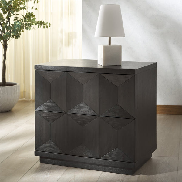 Safavieh Deziree Wood 2 Drawer Nightstand - Stylish & Functional Storage Solution For Any Bedroom Decor Black 5% Metal,5% Cork Veneer,20% Manufactured Wood,30% Plywood,40% Wood Sfv7243b