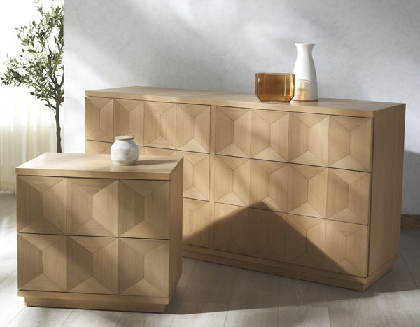 Safavieh DEZIREE Stylish 2-Drawer Nightstand – Modern Design with Spacious Storage for Bedroom Essentials Natural SFV7243A
