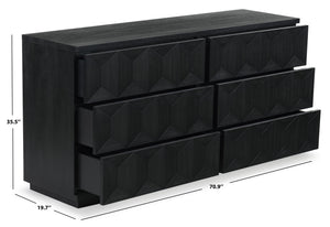 Safavieh Deziree Wood 6 Drawer Dresser - Elegant Storage Solution With Rustic Charm For Modern Spaces Black 8% Metal,7% Cork Veneer,40% Manufactured Wood,23% Plywood,22% Wood Sfv7244b