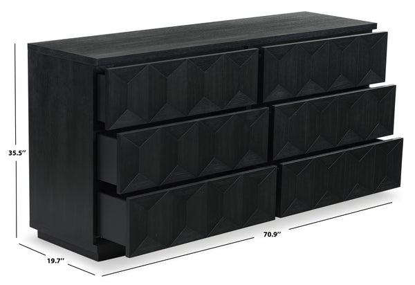 Safavieh Deziree Wood 6 Drawer Dresser - Elegant Storage Solution With Rustic Charm For Modern Spaces Black 8% Metal,7% Cork Veneer,40% Manufactured Wood,23% Plywood,22% Wood Sfv7244b