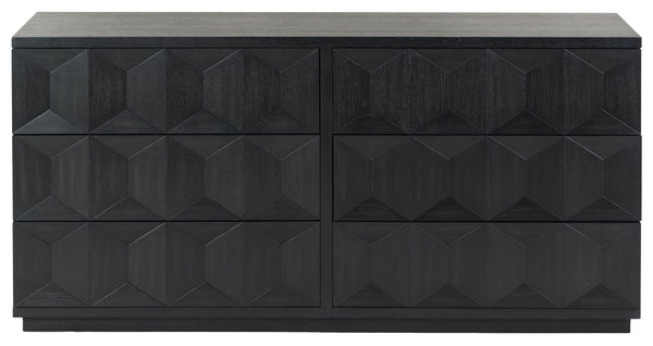 Safavieh Deziree Wood 6 Drawer Dresser - Elegant Storage Solution With Rustic Charm For Modern Spaces Black 8% Metal,7% Cork Veneer,40% Manufactured Wood,23% Plywood,22% Wood Sfv7244b