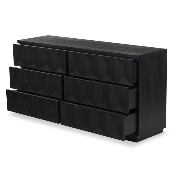 Safavieh Deziree Wood 6 Drawer Dresser - Elegant Storage Solution With Rustic Charm For Modern Spaces Black 8% Metal,7% Cork Veneer,40% Manufactured Wood,23% Plywood,22% Wood Sfv7244b