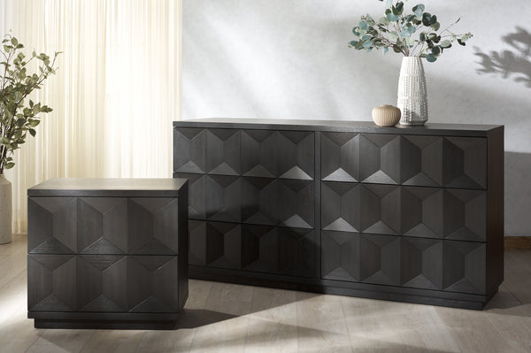 Safavieh Deziree Wood 2 Drawer Nightstand - Stylish & Functional Storage Solution For Any Bedroom Decor Black 5% Metal,5% Cork Veneer,20% Manufactured Wood,30% Plywood,40% Wood Sfv7243b