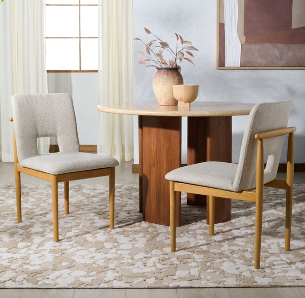 Safavieh Benjy Wood And Boucle Dining Chair - Stylish Craftsmanship For A Chic And Inviting Dining Space Beige ,Natural 3% Metal,16% Plywood,50% Wood,16% Fabric,15% Foam Sfv7245a-set2