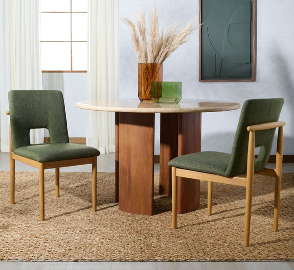Safavieh Benjy Wood And Boucle Dining Chair - Stylish Craftsmanship For A Chic And Inviting Dining Space Green ,Natural 3% Metal,16% Plywood,50% Wood,16% Fabric,15% Foam Sfv7245b-set2