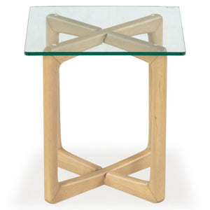 Safavieh Timberley Square Glass Top End Table Rubberwood Base Modern Living Room Accent SFV7246A