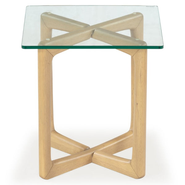 Safavieh Timberley Square Glass Top End Table Rubberwood Base Modern Living Room Accent SFV7246A