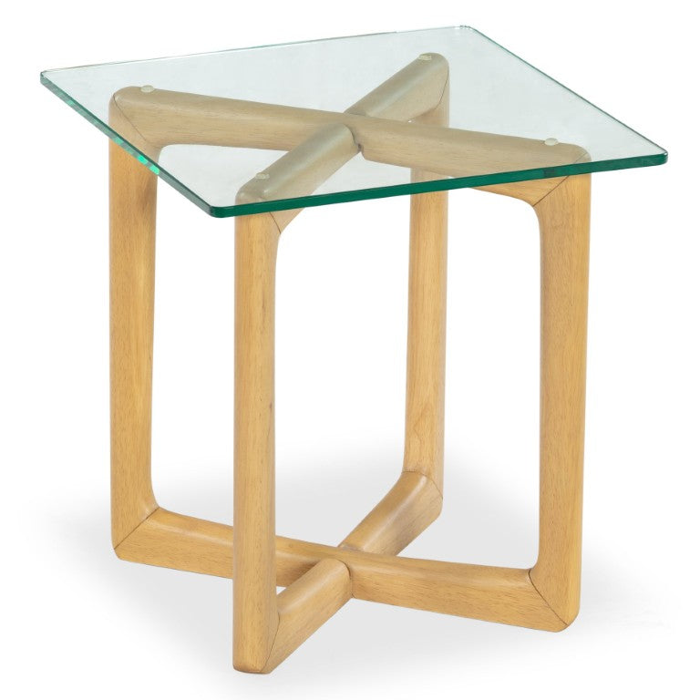 Safavieh Timberley Square Glass Top End Table Rubberwood Base Modern Living Room Accent SFV7246A