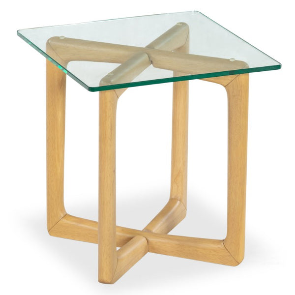 Safavieh Timberley Square Glass Top End Table Rubberwood Base Modern Living Room Accent SFV7246A