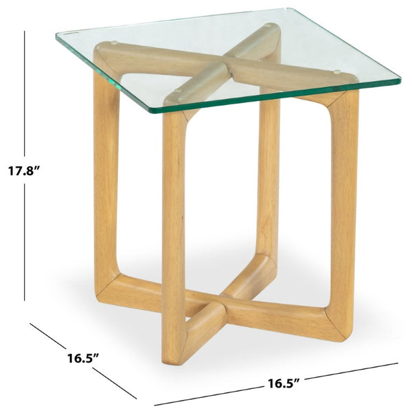 Safavieh Timberley Square Glass Top End Table Rubberwood Base Modern Living Room Accent SFV7246A
