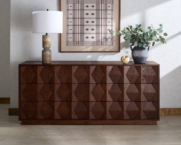 Safavieh RIABELLE 6-Drawer Dresser - Modern Storage Solution for Stylish Bedroom Organization and Elegance Walnut SFV7249A