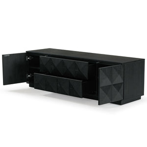 Safavieh Patty 4-door Wood Media Stand - Stylish And Durable Storage Solution For Your Entertainment Setup Black 5% Metal,8% Cork Veneer,40% Manufactured Wood,11% Plywood,36% Wood Sfv7251a