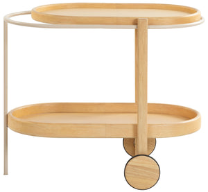 Trianna Wood Oval 2-Shelf Bar Cart — Rustic Metal & Wood Serving Cart With Compact Oval Profile, Stylish Storage