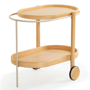 Trianna Wood Oval 2-Shelf Bar Cart — Rustic Metal & Wood Serving Cart With Compact Oval Profile, Stylish Storage