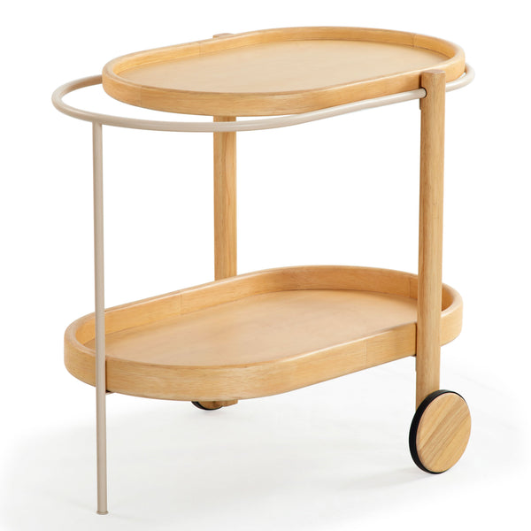 Trianna Wood Oval 2-Shelf Bar Cart — Rustic Metal & Wood Serving Cart With Compact Oval Profile, Stylish Storage