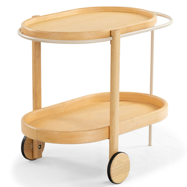 Trianna Wood Oval 2-Shelf Bar Cart — Rustic Metal & Wood Serving Cart With Compact Oval Profile, Stylish Storage