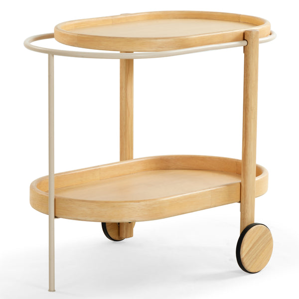 Trianna Wood Oval 2-Shelf Bar Cart — Rustic Metal & Wood Serving Cart With Compact Oval Profile, Stylish Storage