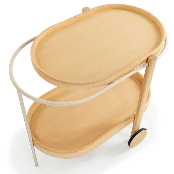 Trianna Wood Oval 2-Shelf Bar Cart — Rustic Metal & Wood Serving Cart With Compact Oval Profile, Stylish Storage