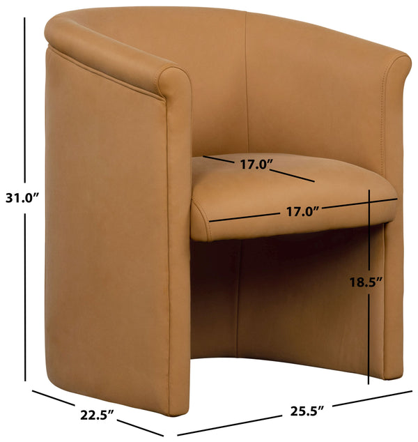 Safavieh Selina Leather Barrel Back Dining Chair Brown 25.5 IN W x 22.5 IN D x 31 IN H