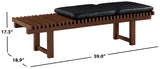 Safavieh Bolivar Leather And Wood Bench Black / Dark Brown 59 IN W x 18.9 IN D x 17.3 IN H