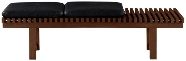 Safavieh Bolivar Leather And Wood Bench Black / Dark Brown 59 IN W x 18.9 IN D x 17.3 IN H