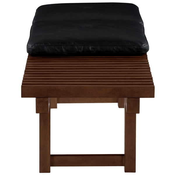 Safavieh Bolivar Leather And Wood Bench Black / Dark Brown 59 IN W x 18.9 IN D x 17.3 IN H