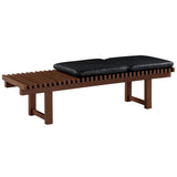 Safavieh Bolivar Leather And Wood Bench Black / Dark Brown 59 IN W x 18.9 IN D x 17.3 IN H