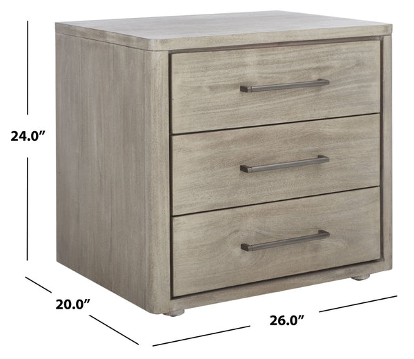 Safavieh ROSEY 3-Drawer Wood Nightstand - Stylish Storage Solution for Modern and Traditional Bedrooms Light Grey SFV7701C
