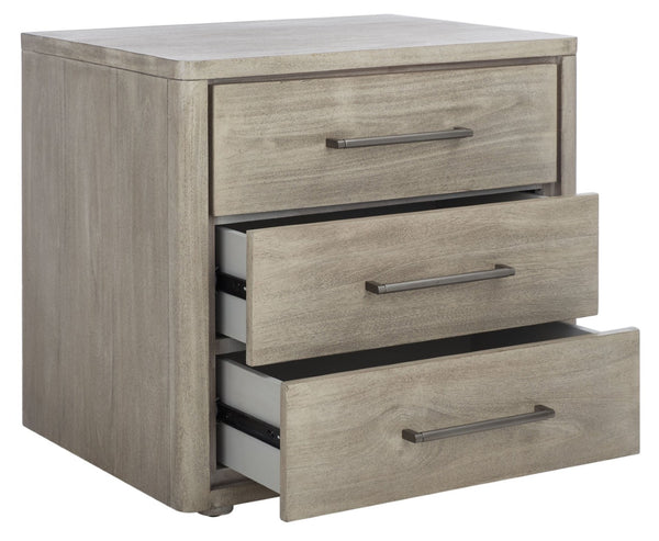 Safavieh ROSEY 3-Drawer Wood Nightstand - Stylish Storage Solution for Modern and Traditional Bedrooms Light Grey SFV7701C