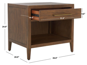 Safavieh ARIELLA Wood Nightstand with 1 Drawer - Contemporary Design for Stylish Bedroom Storage & Decor Brown SFV7702A