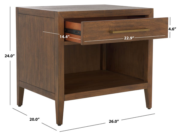 Safavieh ARIELLA Wood Nightstand with 1 Drawer - Contemporary Design for Stylish Bedroom Storage & Decor Brown SFV7702A
