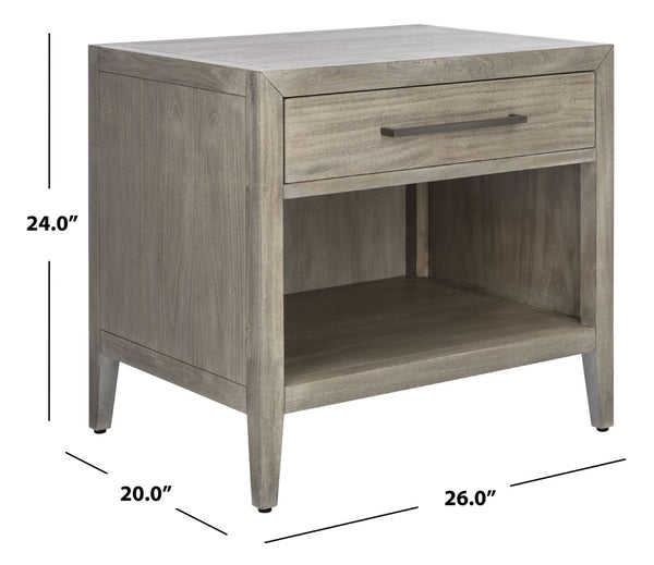 Safavieh ARIELLA Wood Nightstand with 1 Drawer - Contemporary Design for Stylish Bedroom Storage & Decor Light Grey SFV7702C
