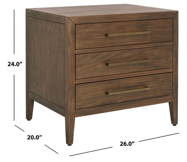 Safavieh ARIELLA 3-Drawer Wood Nightstand – Modern Storage Solution with Elegant Design for Any Space Brown SFV7703A
