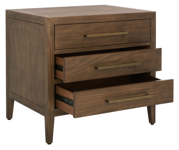 Safavieh ARIELLA 3-Drawer Wood Nightstand – Modern Storage Solution with Elegant Design for Any Space Brown SFV7703A