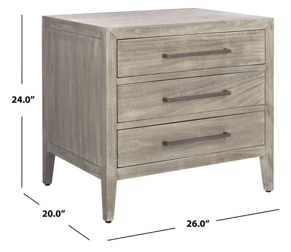 Safavieh ARIELLA 3-Drawer Wood Nightstand – Modern Storage Solution with Elegant Design for Any Space Light Grey SFV7703C