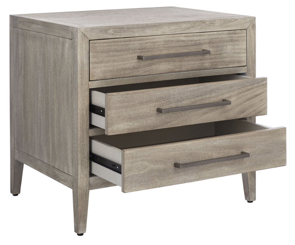 Safavieh ARIELLA 3-Drawer Wood Nightstand – Modern Storage Solution with Elegant Design for Any Space Light Grey SFV7703C