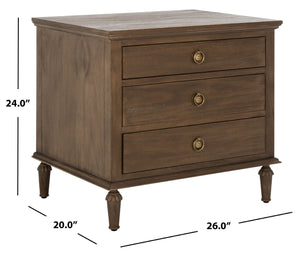 Safavieh LISABET 3-Drawer Wood Nightstand - Timeless Design with Spacious Storage for Modern Bedrooms Brown SFV7705A