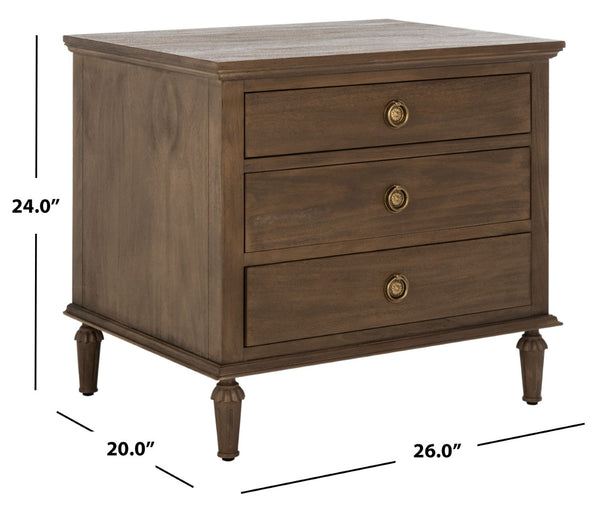 Safavieh LISABET 3-Drawer Wood Nightstand - Timeless Design with Spacious Storage for Modern Bedrooms Brown SFV7705A
