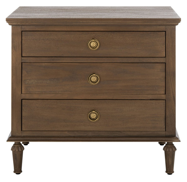Safavieh LISABET 3-Drawer Wood Nightstand - Timeless Design with Spacious Storage for Modern Bedrooms Brown SFV7705A