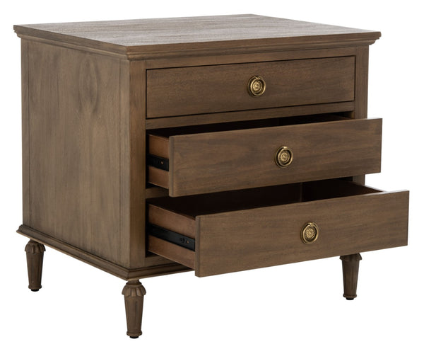 Safavieh LISABET 3-Drawer Wood Nightstand - Timeless Design with Spacious Storage for Modern Bedrooms Brown SFV7705A