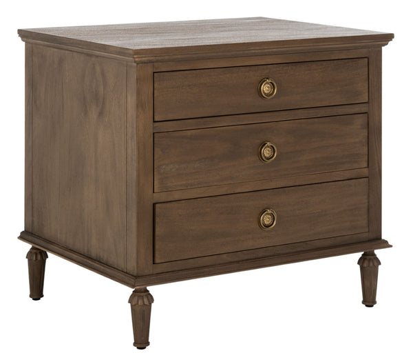 Safavieh LISABET 3-Drawer Wood Nightstand - Timeless Design with Spacious Storage for Modern Bedrooms Brown SFV7705A