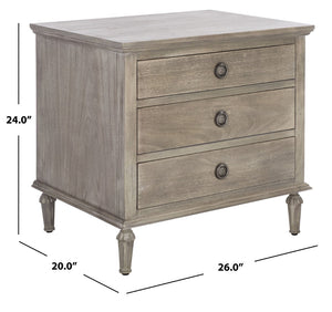 Safavieh LISABET 3-Drawer Wood Nightstand - Timeless Design with Spacious Storage for Modern Bedrooms Light Grey SFV7705C