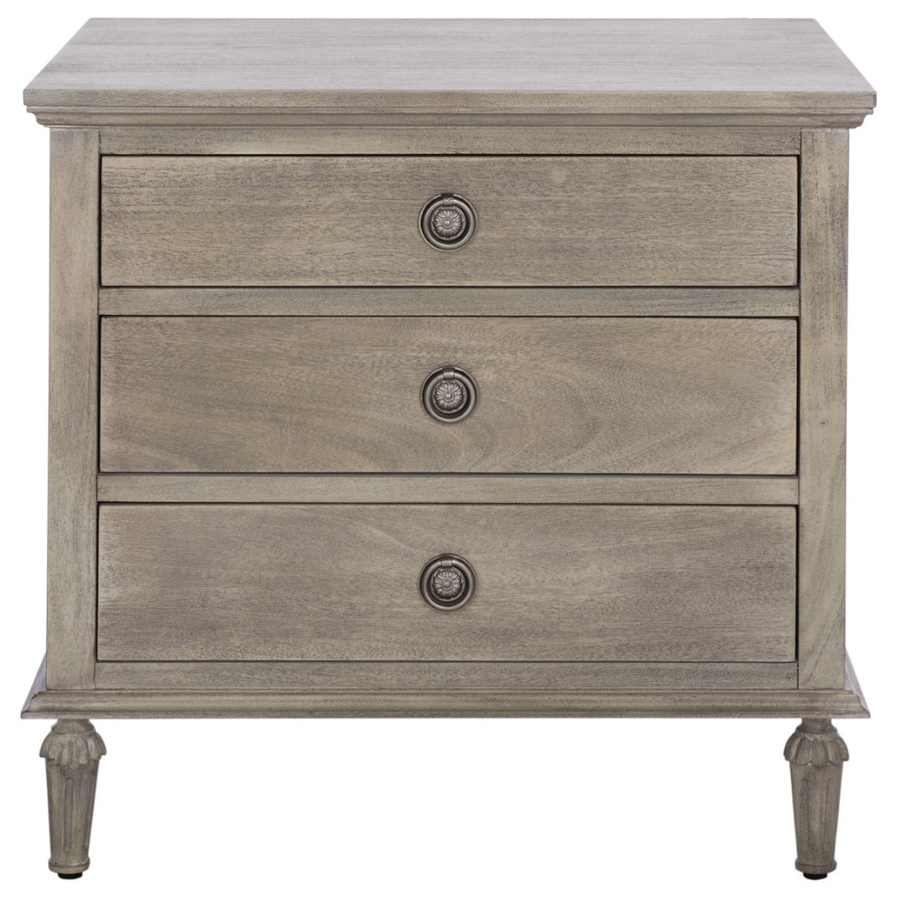Safavieh LISABET 3-Drawer Wood Nightstand - Timeless Design with Spacious Storage for Modern Bedrooms Light Grey SFV7705C