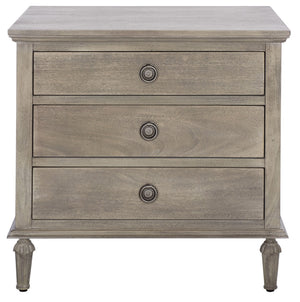 Safavieh LISABET 3-Drawer Wood Nightstand - Timeless Design with Spacious Storage for Modern Bedrooms Light Grey SFV7705C