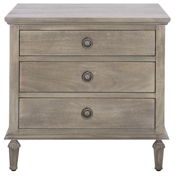 Safavieh LISABET 3-Drawer Wood Nightstand - Timeless Design with Spacious Storage for Modern Bedrooms Light Grey SFV7705C