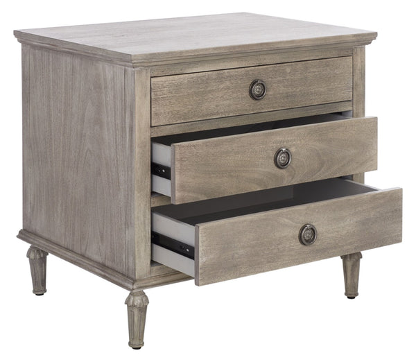 Safavieh LISABET 3-Drawer Wood Nightstand - Timeless Design with Spacious Storage for Modern Bedrooms Light Grey SFV7705C